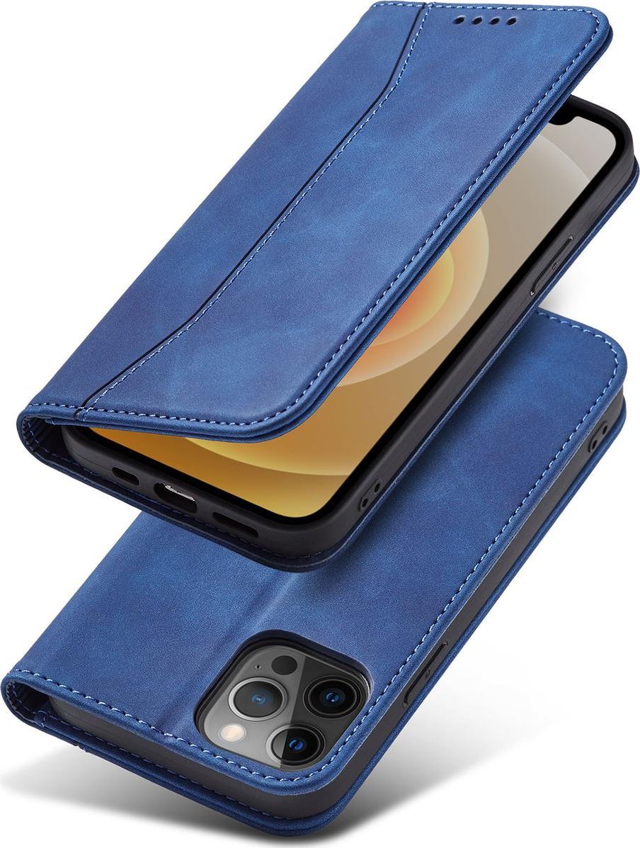 Këllëf portofol Hurtel Magnet Fancy Case për iPhone 12 Pro Max, me mbajtëse kartash, me qëndrim, blu