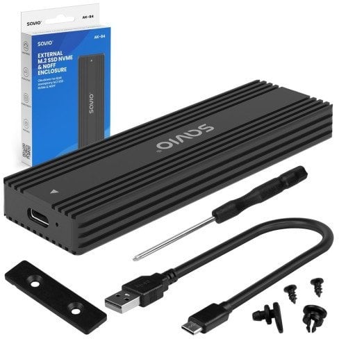 Kuti e jashtme për SSD Savio AK-84, M.2 NVMe SATA, USB 3.1 Gen 2, e zezë