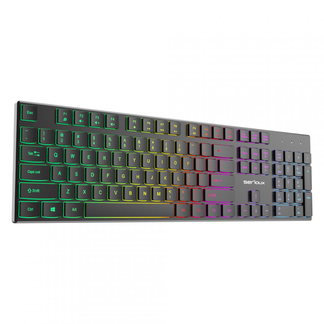 Tastierë Serioux SRXK-SKB709RGB, USB, ndriçim RGB, e zezë