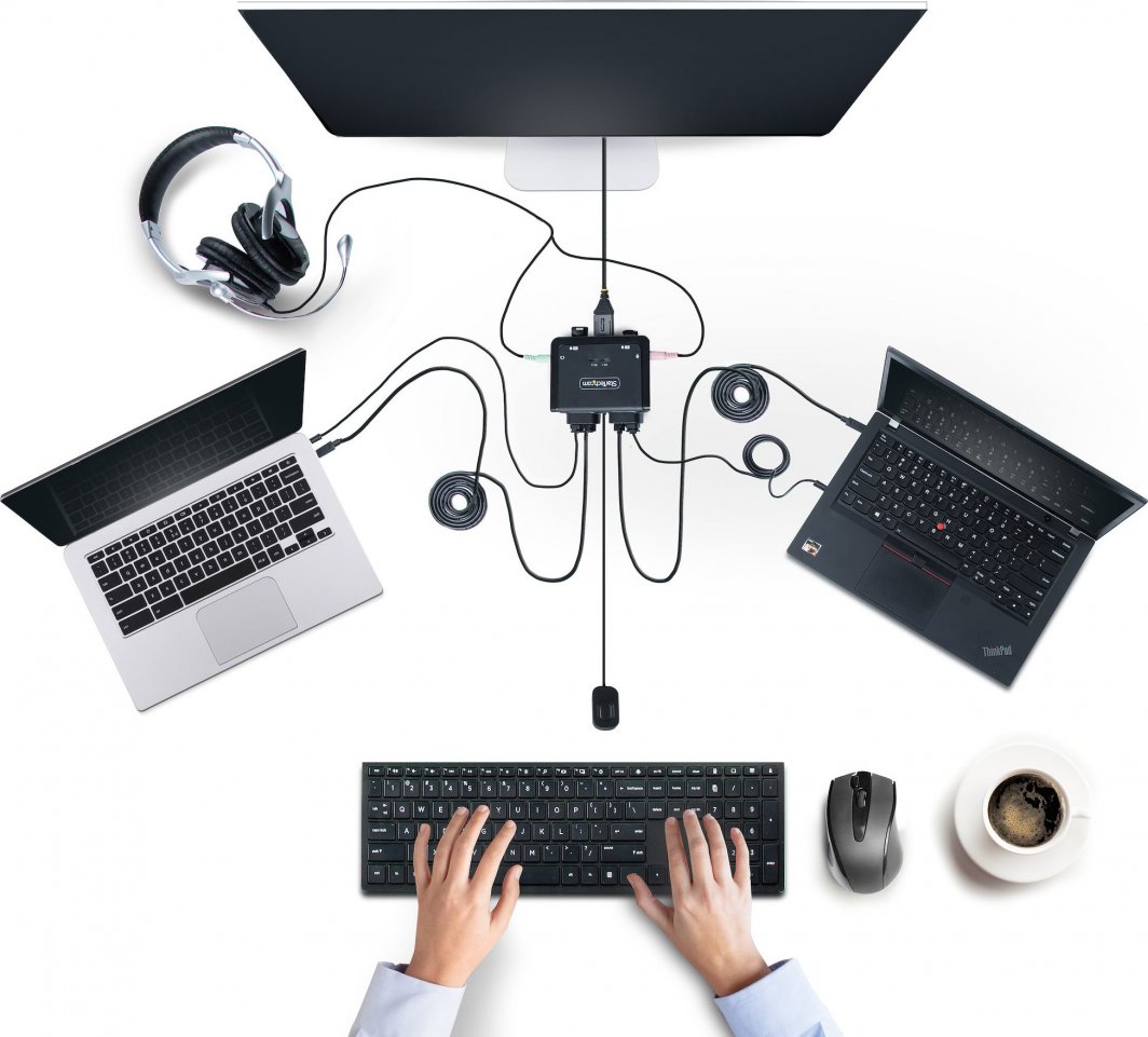 Ndërprerës KVM StarTech.com, 2 porta USB C, 4K 60Hz, DisplayPort, i zi