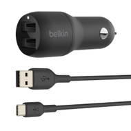 Karikues për veturë Belkin Boost Charge Dual USB-A 24W + kabllo USB-A - USB-C, i zi