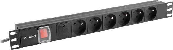 Shirit rryme rack Lanberg PDU-06E-0200-BK, 19" 1U, 6x 230V 16A, 2m, i zi