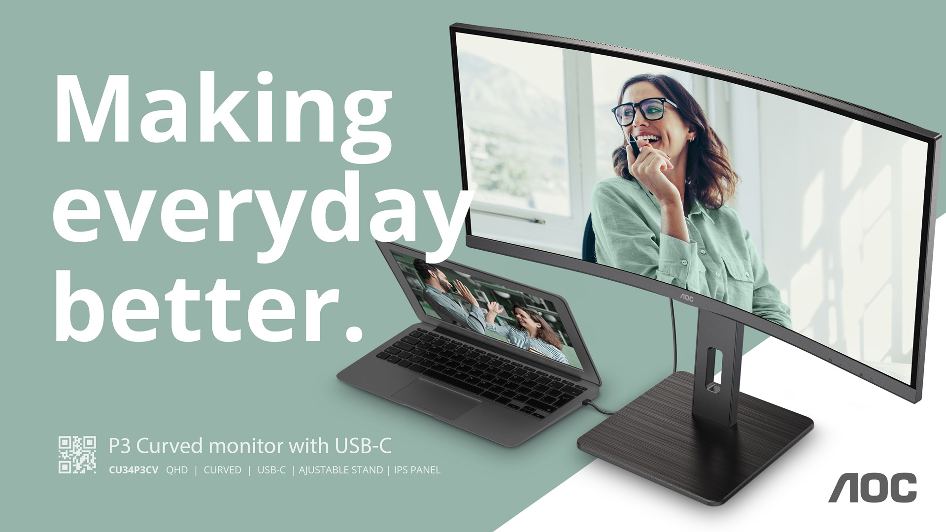 Monitor AOC CU34P3CV, 34", UltraWide Quad HD, i zi