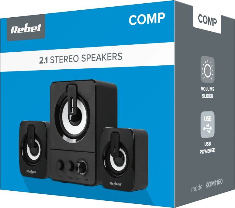 Altoparlantë kompjuterik Rebel CS-50, sistem 2.1, USB, të zinj