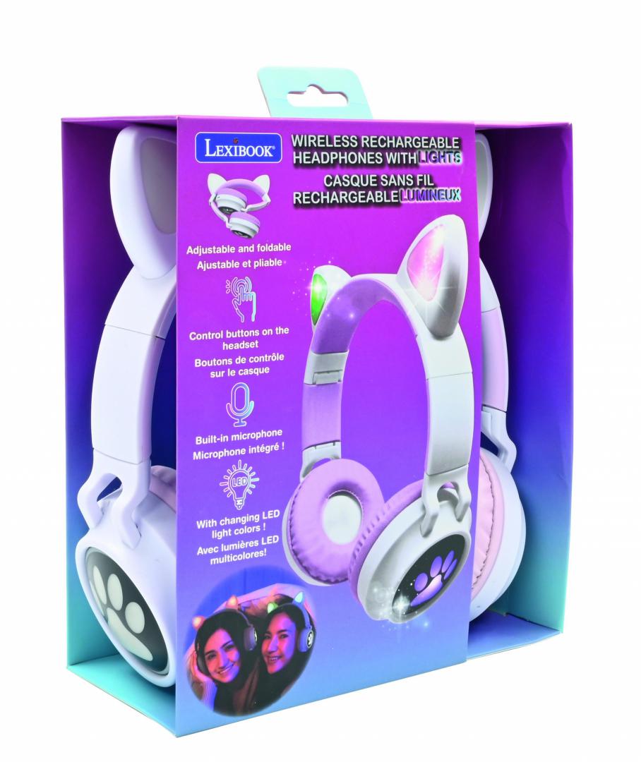Kufje pa tela Lexibook Cat Ears, Bluetooth 5.0, me drita LED, shumëngjyrëshe