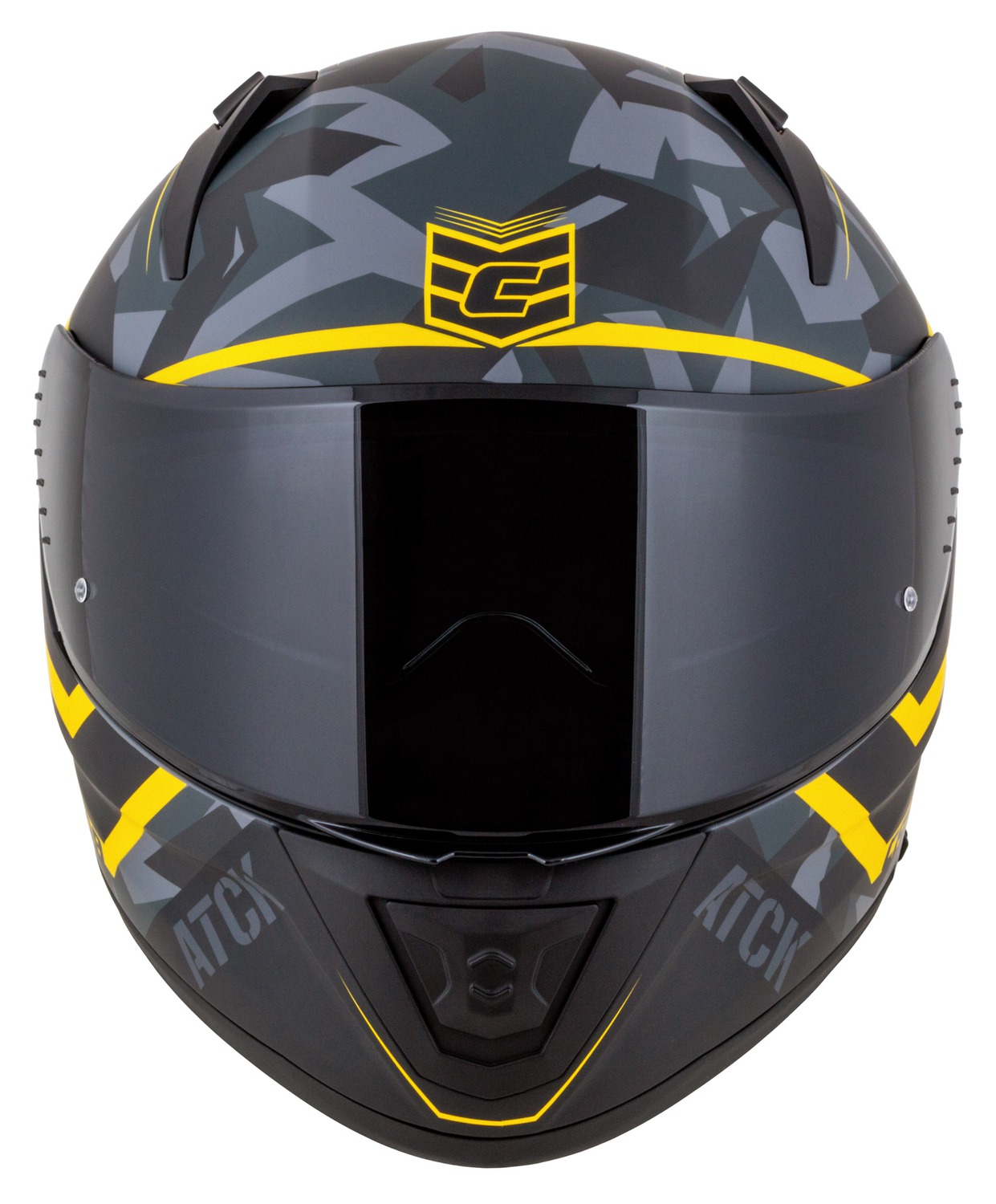 Helmetë moto CASSIDA Aero ATCK, integrale, polikarbonat, gri kamuflazh e zezë e verdhë neon
