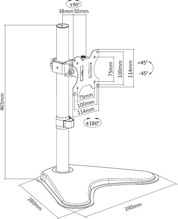 Stendë tavoline Equip 650122 për monitor, 13"-32", e zezë