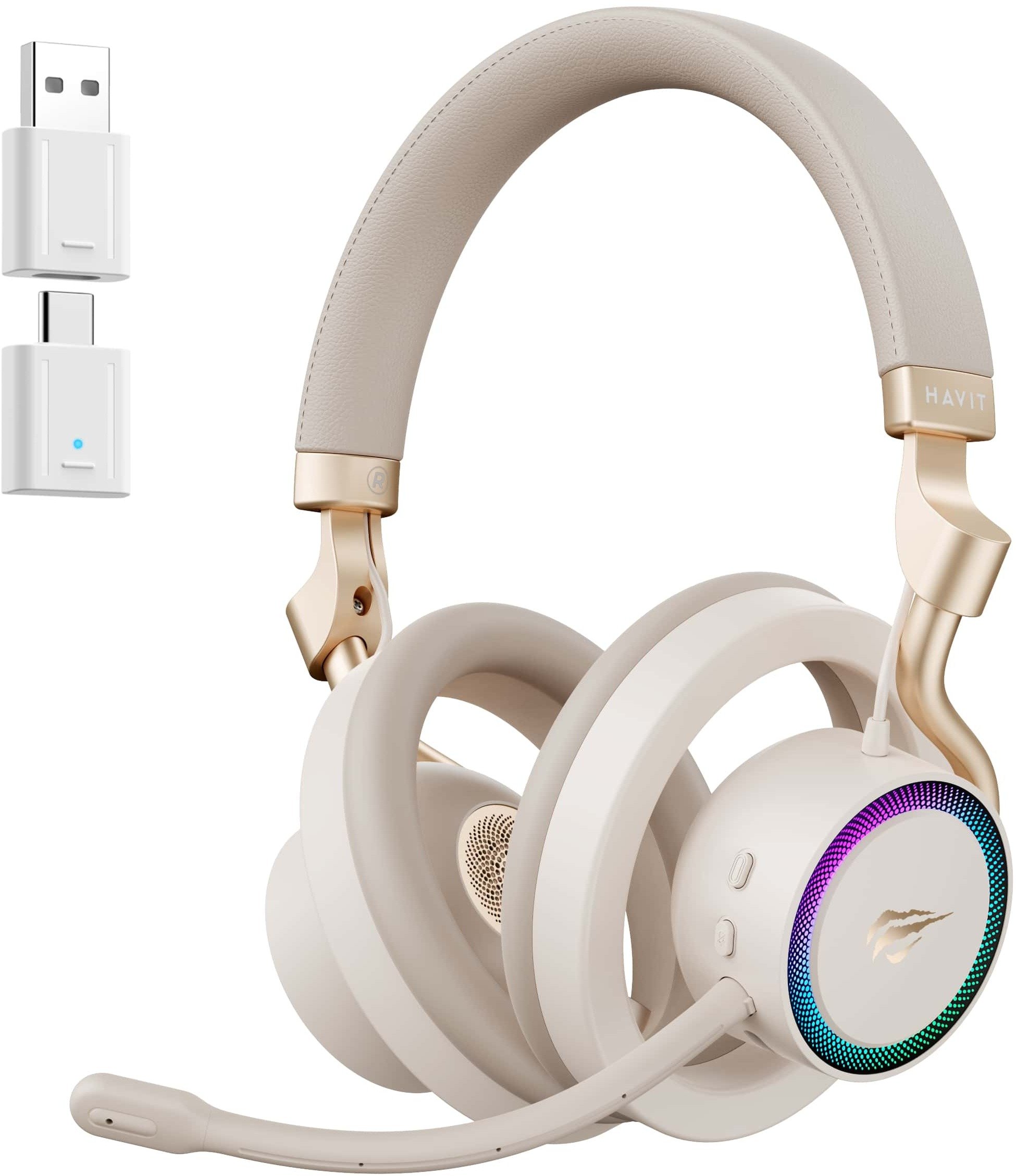 Kufje gaming Havit Gamenote Fuxi H8, wireless 2.4GHz, RGB, të arta