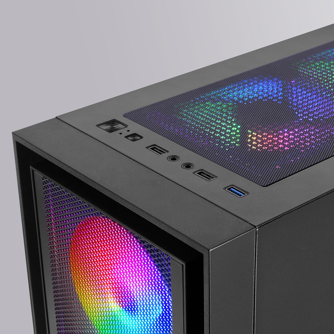 Kutia gaming Mars Gaming MC-AIR, ATX, 4 ventilatorë FRGB 120mm, panel me rrjetë, e zezë
