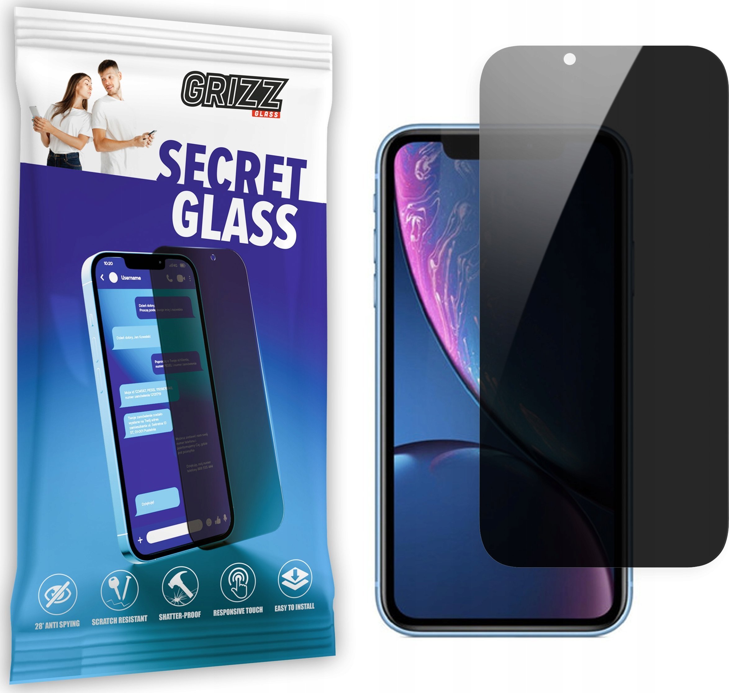 Xham mbrojtës GrizzGlass Matte SecretGlass për Apple iPhone XR, privatësi, mat, transparent