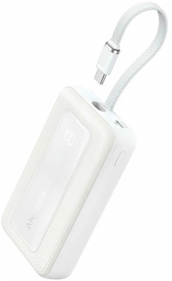 Bateri e jashtme Anker Zolo, 10000 mAh, 30W, kabllo USB-C e integruar, e bardhë