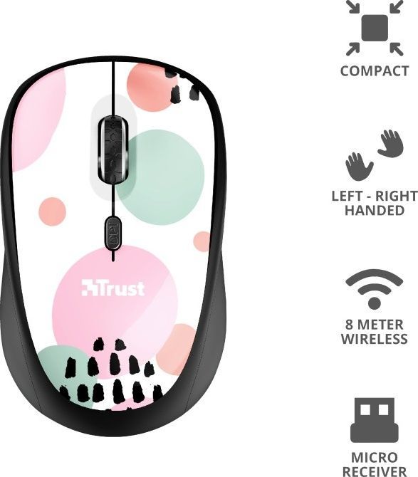 Maus Trust YVI, wireless, USB, i zi dhe rozë