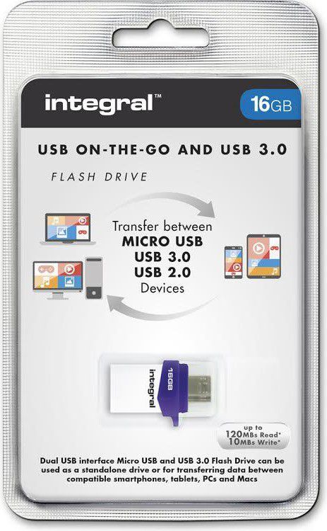 USB Integral Micro Fusion, 16GB, USB 3.0 OTG, gri