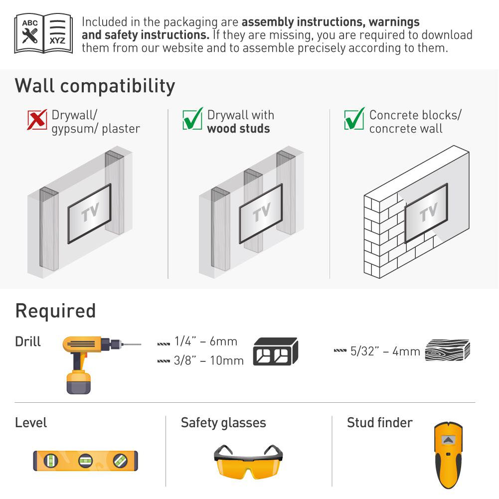 Kllapë murale për TV Barkan, 13" 65", krah 76cm, deri 36kg, e zezë