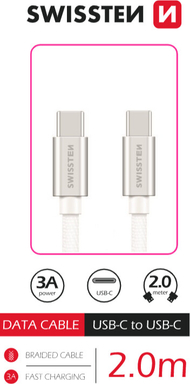 Kabllo SWISSTEN USB-C - USB-C, 2 m, e argjendtë