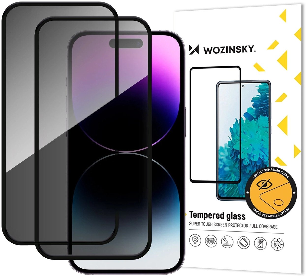 Xham mbrojtës Wozinsky Privacy Glass për iPhone 17 Pro Max, 2 copë, efekt privatësie, transparent