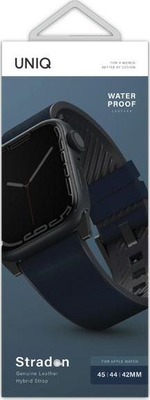 Rrip dore Uniq Straden për Apple Watch 42 44 45mm, lëkurë hibride, blu