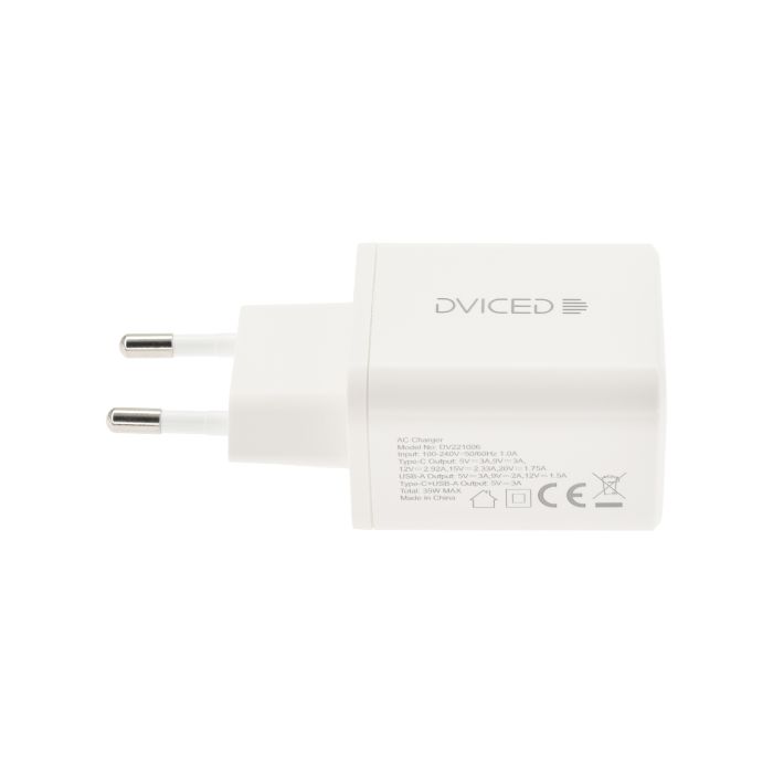 Dviced Wall Charger 35W GaN 1 USB-A, 1 USB-C EU, White