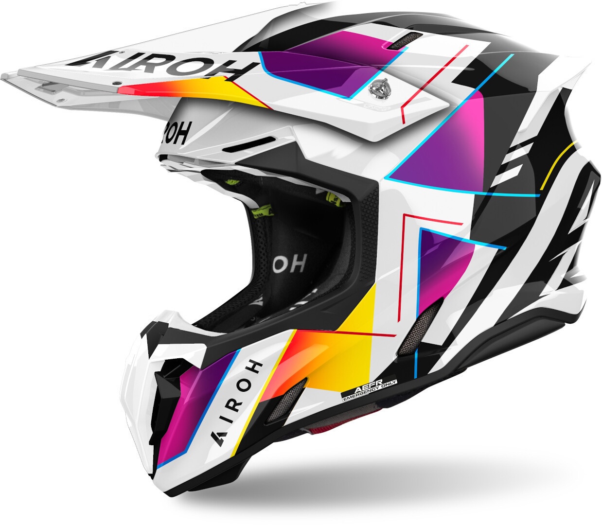 Helmetë motocross Airoh Twist 3 Rainbow, madhësia L, e bardhë e zezë rozë dhe e verdhë
