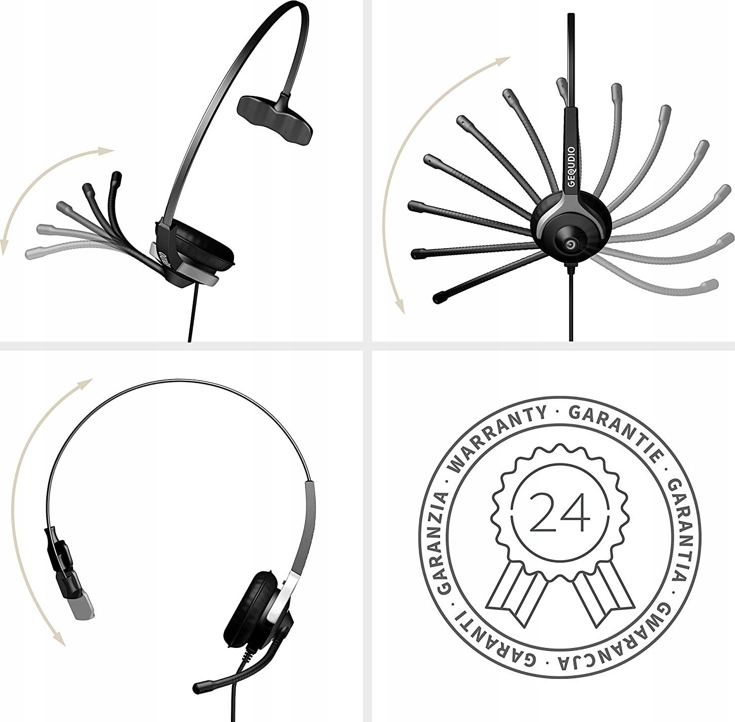 Kufje me mikrofon GEQUDIO WA9022, me kabllo, për qendra thirrjesh, e zezë