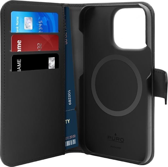 Këllëf portofol Puro Wallet Detachable MagSafe për iPhone 14 Pro Max, 2 në 1, me MagSafe, i zi
