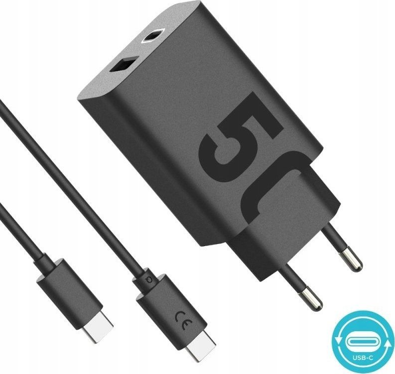 Ѕиден полнач Motorola TurboPower Duo, 50W, USB C и USB A, со кабел USB C, црн