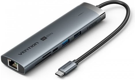 Docking station Vention 9 në 1 USB C, HDMI 4K, RJ45, PD 100W, gri