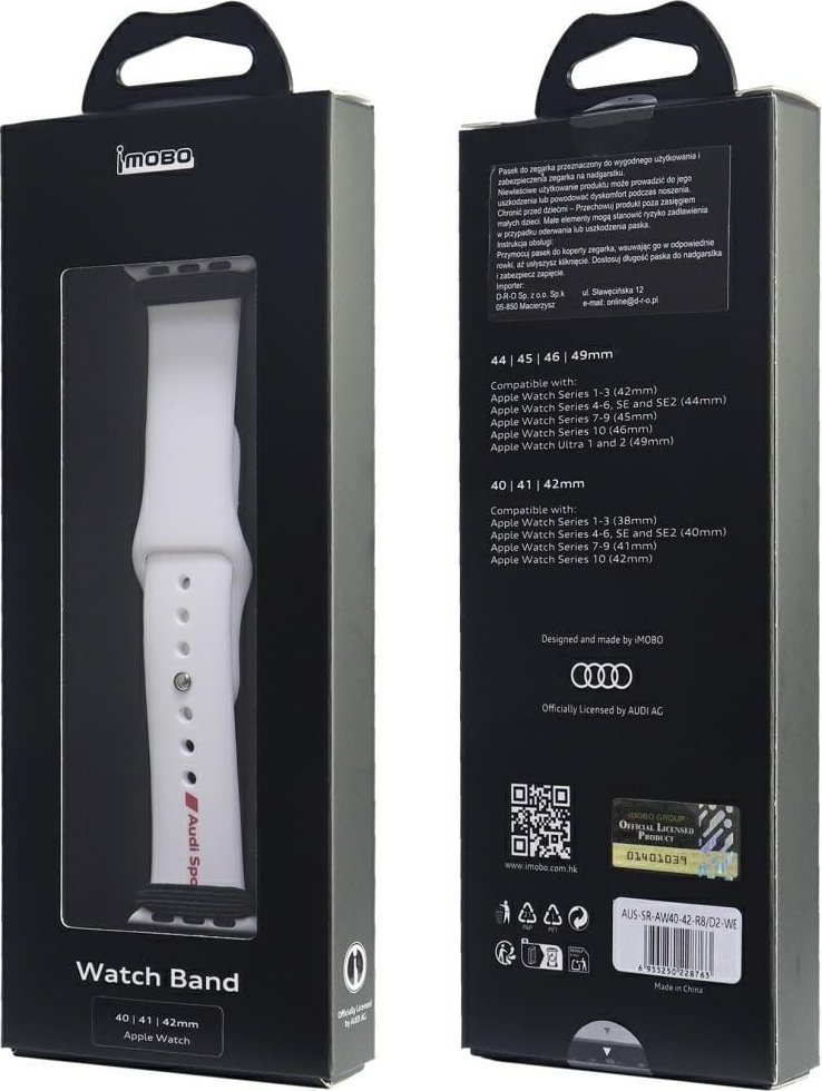 Rrip ore Audi Sport Silicone, për Apple Watch 40 41 42mm, logo e kuqe, i bardhë