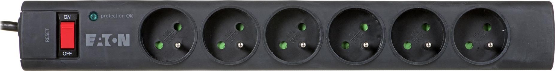 Kabllo vazhduese Eaton 6 FR, priza 6x, 10A, çelës, i zi