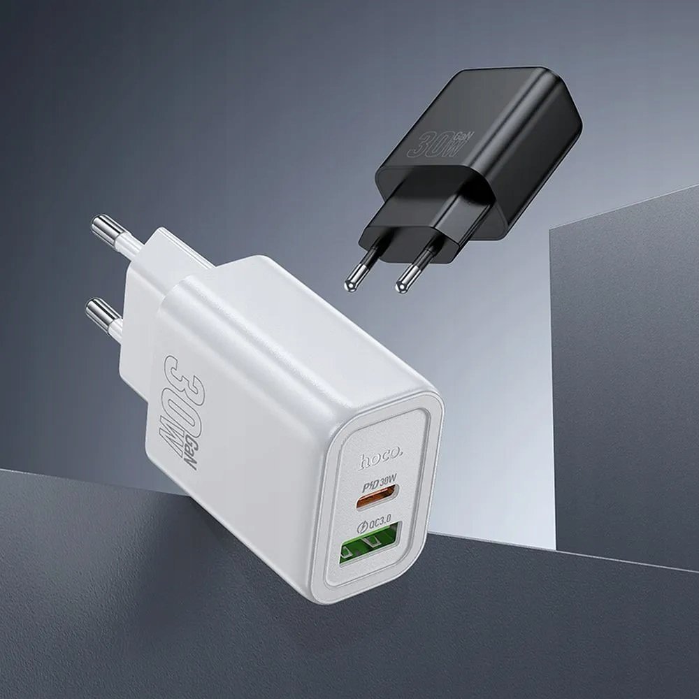 Karikues muri Hoco N63, USB A dhe USB C, 30W, i bardhë