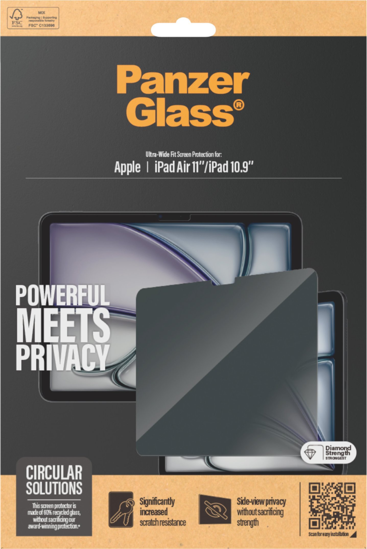 Mbrojtës ekrani PanzerGlass Privacy, për iPad Air 11" 2025 2024, për iPad 10.9" 2022, Ultra Wide Fit, transparent