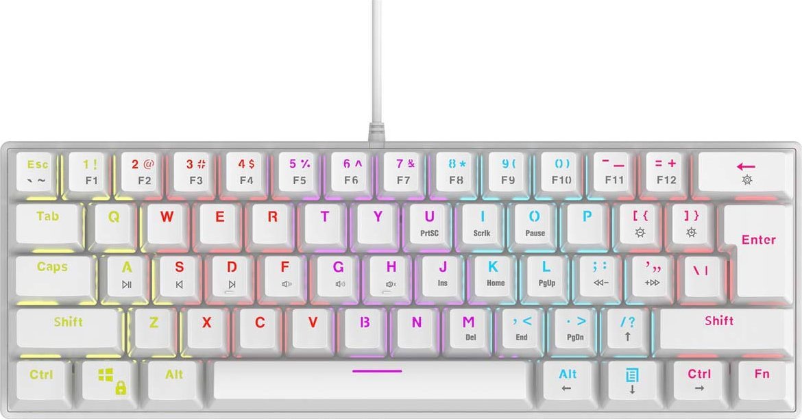 Tastierë mekanike gaming Rampage Plower K60, 60%, LED, e bardhë