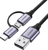 Kabllo USB Ugreen 30875, USB A në microUSB dhe USB C, 1 m, e zezë