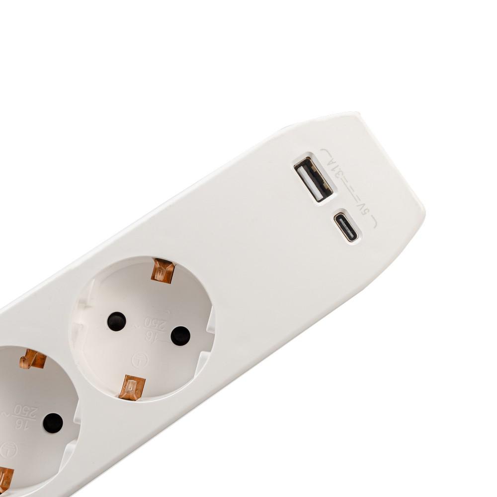 Prizë zgjatëse Spacer Extension, 3x Schuko 16A, 3m, gri e bardhë