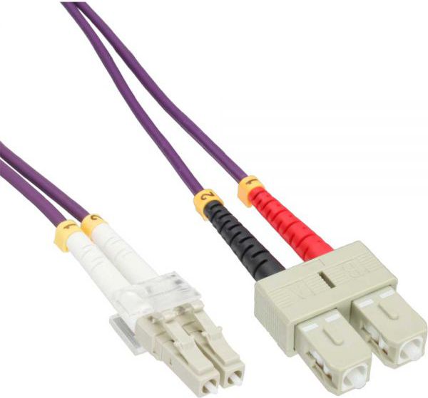 Kabllo fibër optike InLine Patchcord LC SC, OM4, 20m, portokalli