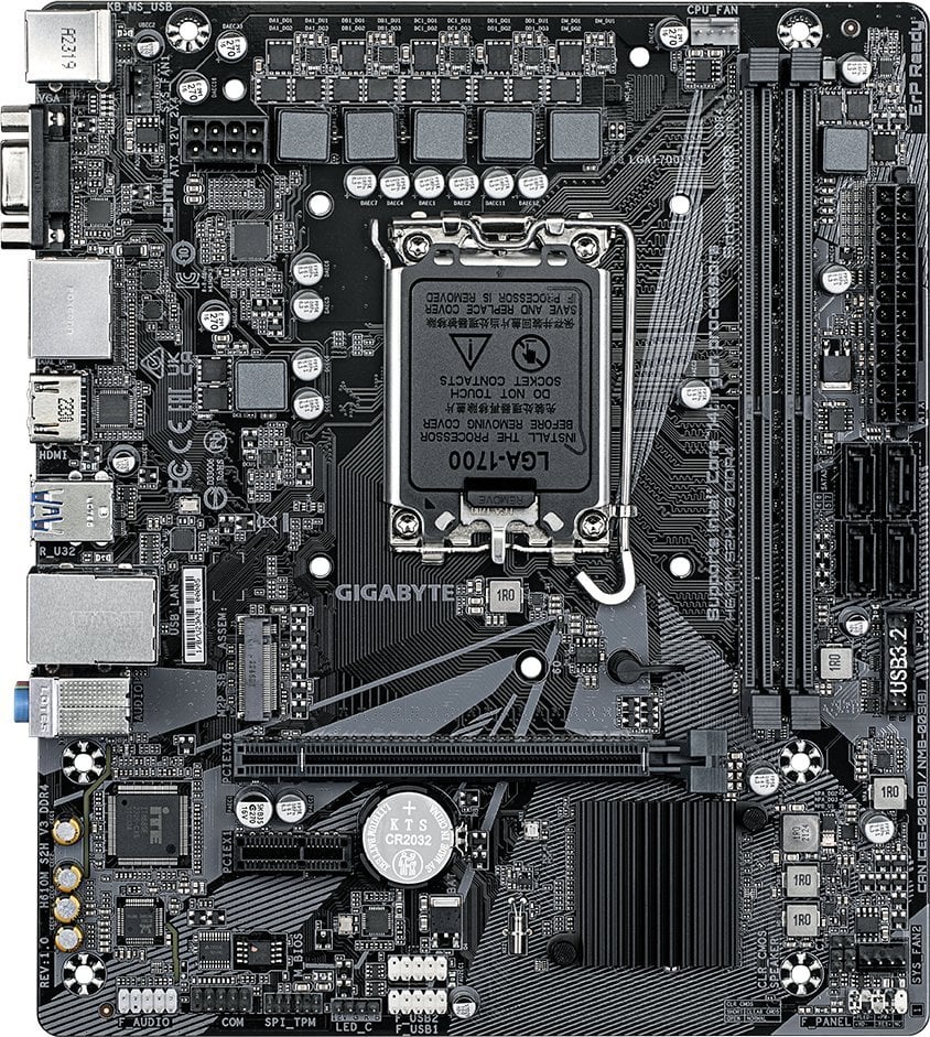 Матична плоча Gigabyte H610M S2H V3 DDR4, Intel H610, Socket 1700, 2 слота, Micro ATX