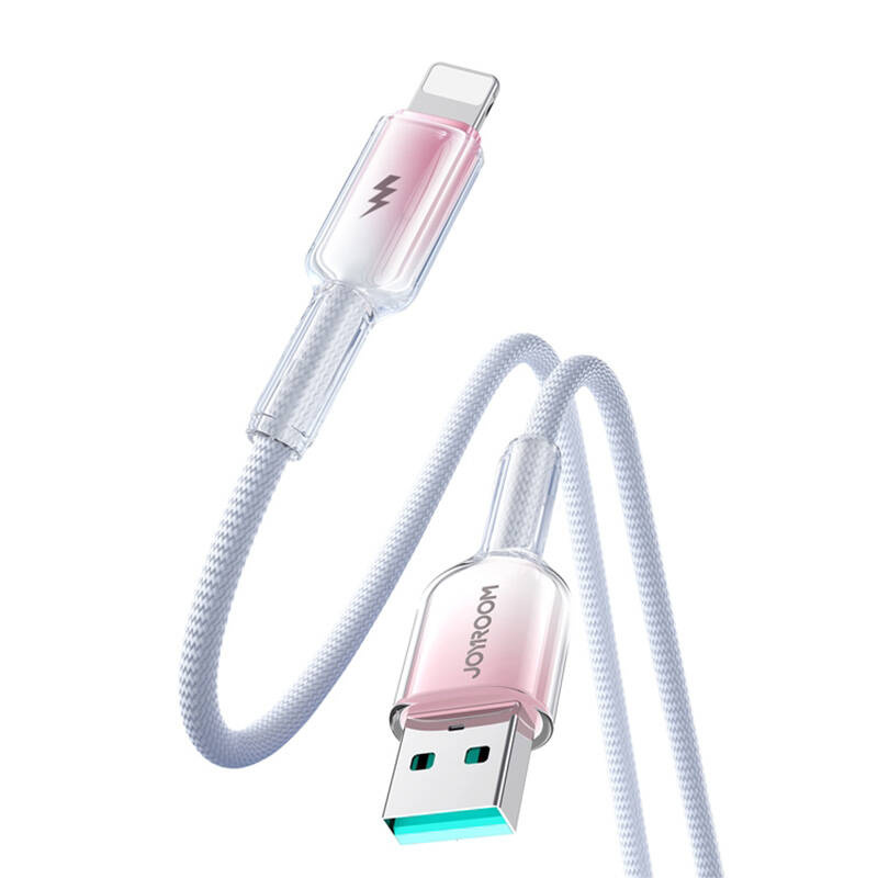 Kabllo karikimi Joyroom S-A42 Crystal-Clear, USB-A në Lightning, 1.2m, 3A, e bardhë rozë