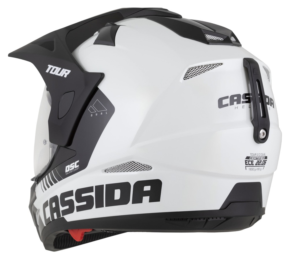 Helmetë moto CASSIDA Tour 2.0 Dual 2026, turistike adventure, Pinlock ready, e bardhë e zezë