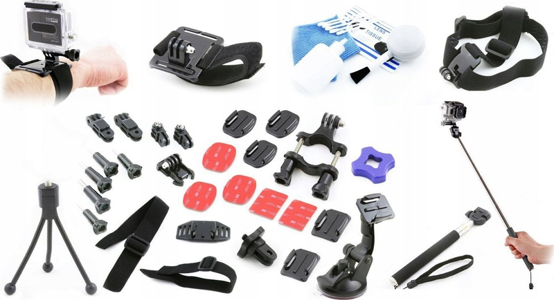 Set aksesorësh Xrec Large për Sony Action Cam, mbajtëse të shumëllojshme, tripod fleksibël, i zi