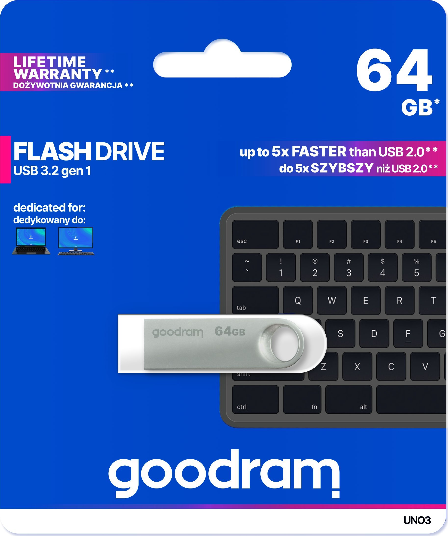 USB GoodRam UNO3, 64GB, metalik
