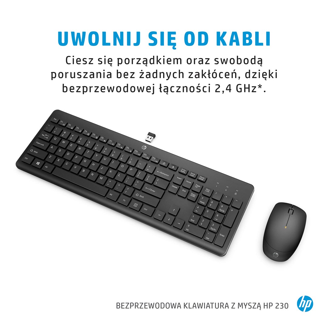 Set tastierë dhe maus HP 230 Wireless, 2.4GHz, i zi