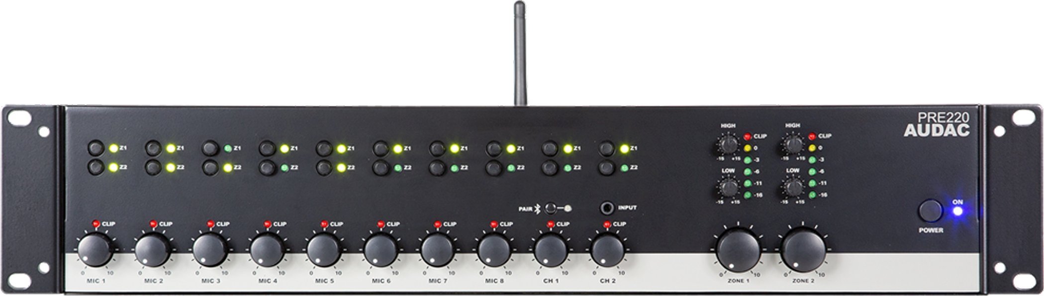 Përforcues stereo Audac PRE220, 2 zona, profesional, i zi