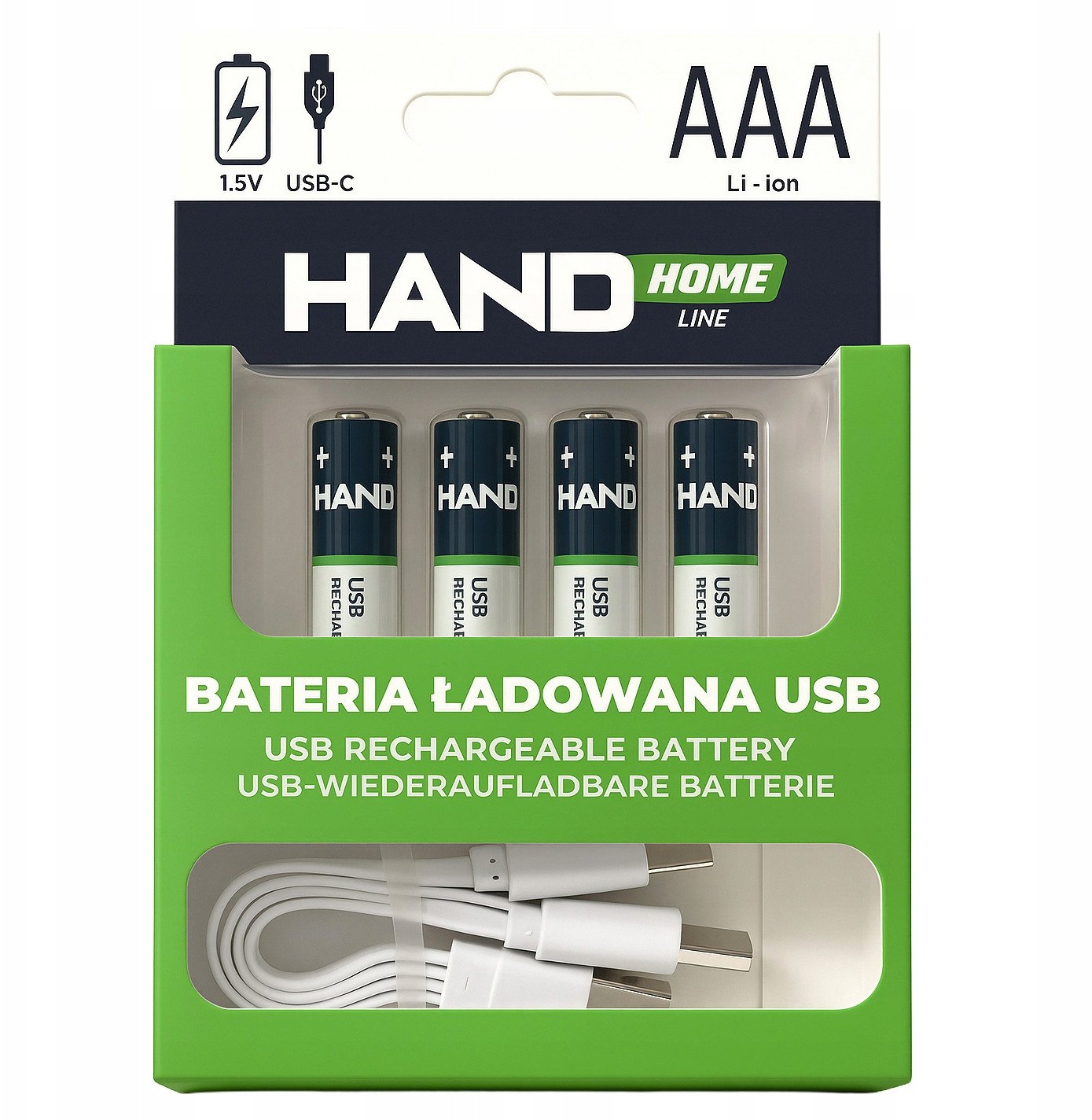 Bateri rikarikueshme AAA USB C, 1.5 V, 750 mWh, set 4 copë