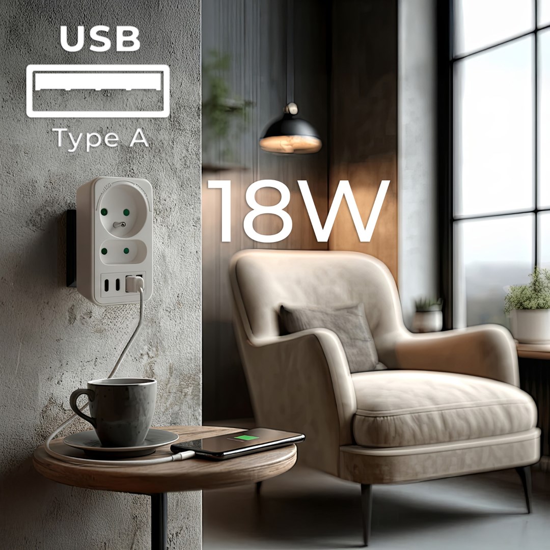 Prizë shumëfishe Maclean MCE249 F/W, 2x220V, 2xUSB A 2xUSB C PD 20W, e bardhë