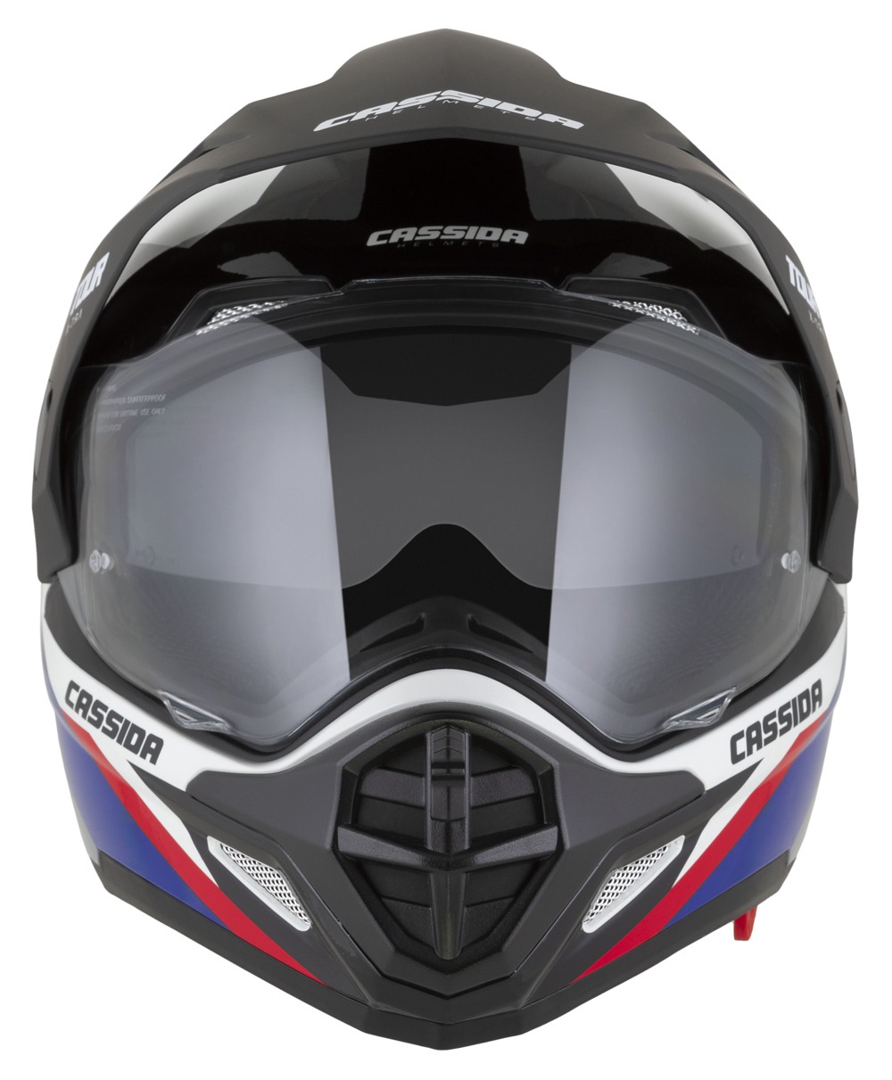 Helmetë moto CASSIDA Tour 2.0 X-tra, Pinlock ready, ECE 22.06, e bardhë kaltërosh kuqe zi