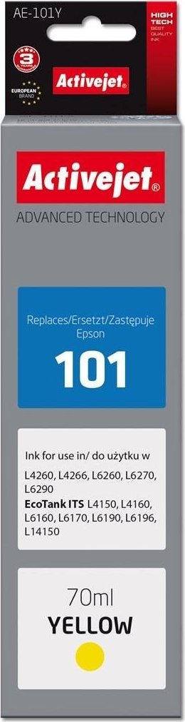 Мастило за печатач Activejet AE-101Y, 70 ml, замена за Epson 101, жолта