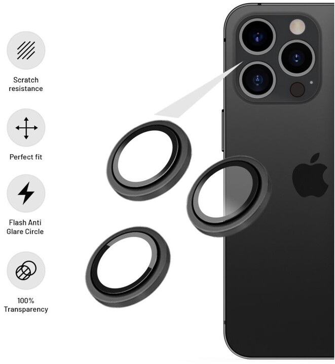 Xham mbrojtës për kamerë FIXED për Apple iPhone 13 Pro/ 13 Pro Max, i hirtë