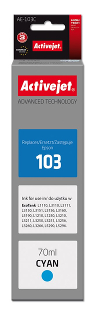 Ngjyrë për printer Activejet AE-103M (zëvendësim për Epson 103 C13T00S24A), 70 ml, cyan