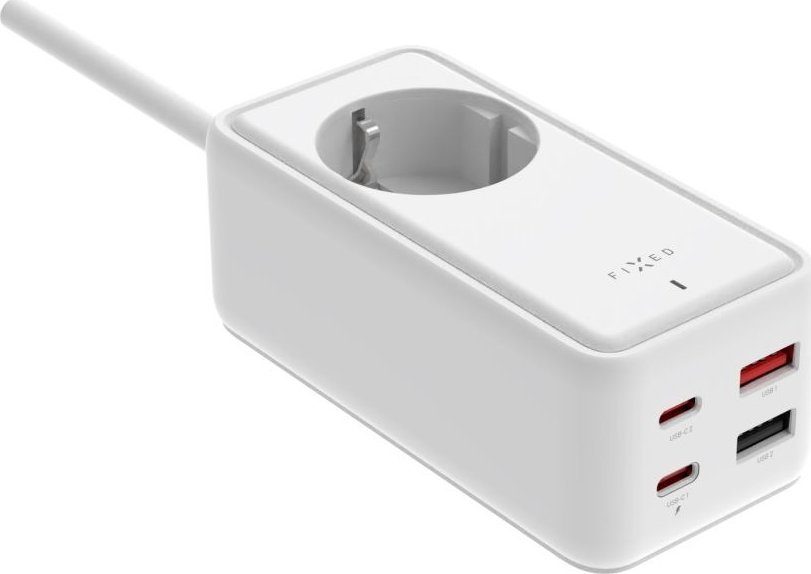 Zgjatës me karikues FIXED Charging Strip S, 65W GaN III PD, 2x USB C 2x USB, 1.5m, i bardhë