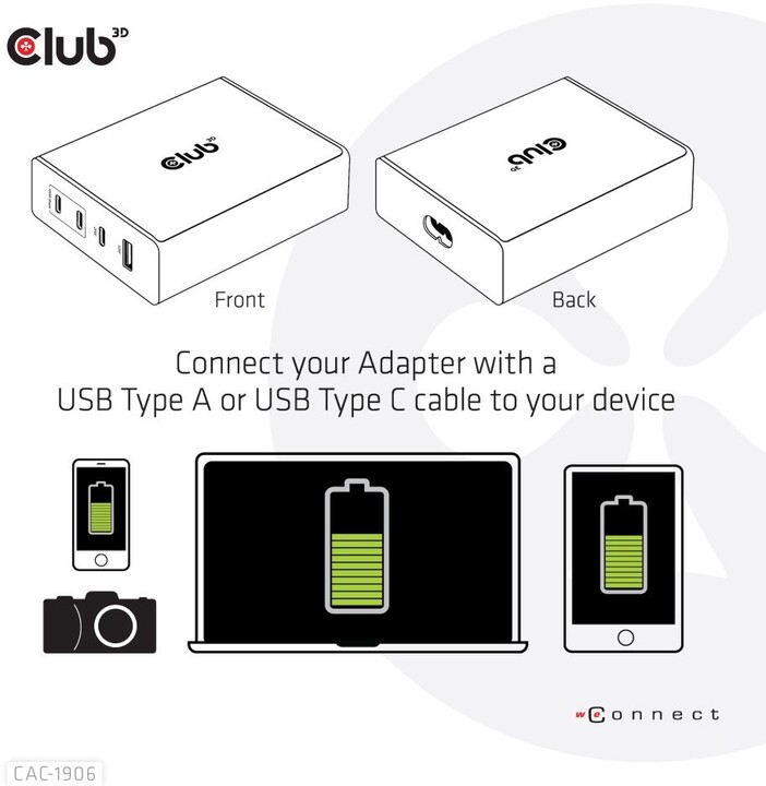 Karikues Club3D, teknologji GAN, 4xUSB-A dhe USB-C, PD 3.0, 132W, i zi